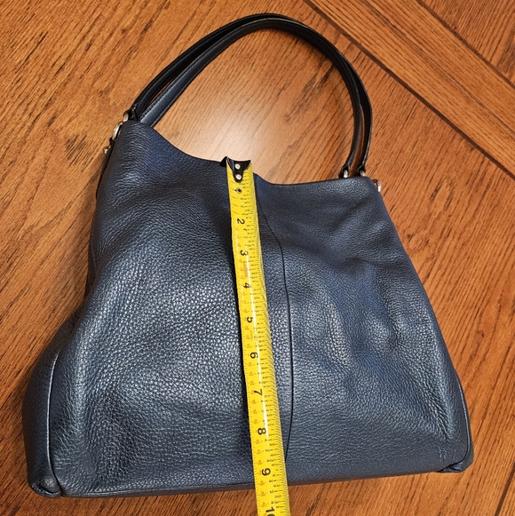 Coach Metallic Navy Pebbled Leather Boho Shoulder Bag w/ Silver Accents - Picture 11 of 12